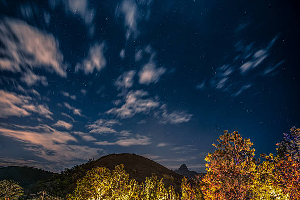 Nightscape photography capture in a tea plantation. The first light in the morning shine into the tea valley after the stars.