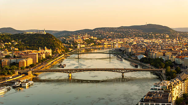 istock Golden Hour Over Budapest's Danube River with Bridges and Historic Architecture 2230537174