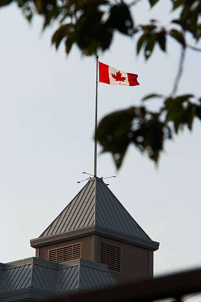istock Canadian Flag Flying on Building Rooftop 2230542131