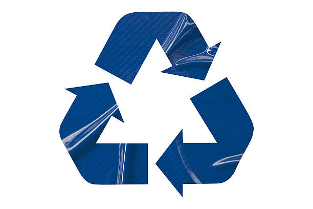 Blue recycle symbol paper isolated on white background
