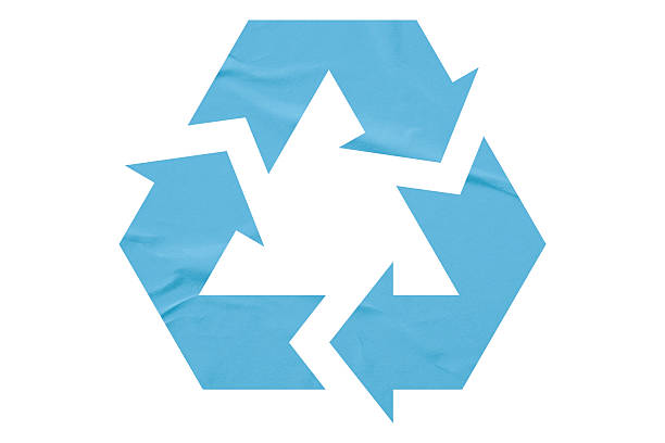 istock Light blue recycling symbol paper isolated on white background 2230543169