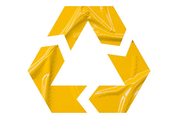 Yellow recycle symbol paper isolated on white background