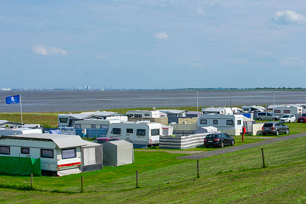 Burhave, Deutschland - 07. August 2025 - campsite on the North Sea coast