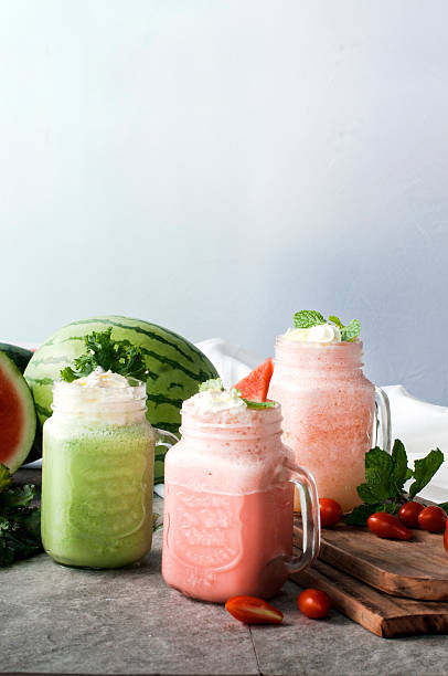 Watermelon & Kiwi Smoothies with Whipped Cream