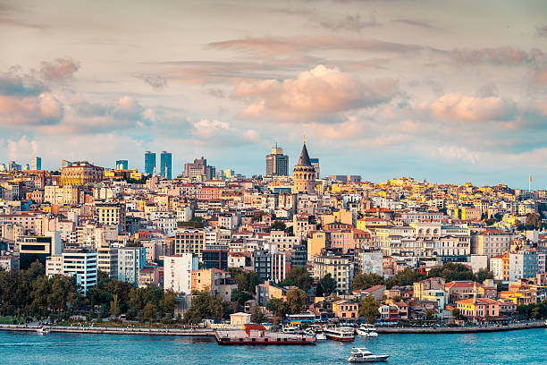 istock Beautiful view of Galata tower  through Bosphorus strait at sunset 2230556238