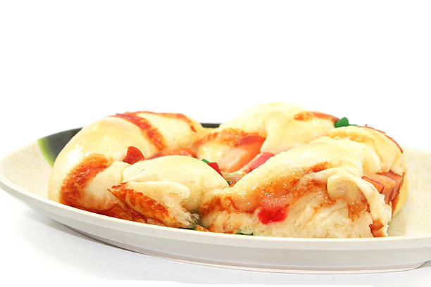 Italian pizza Margherita with melted mozzarella cheese and tomato topped with pork sausage on a white background.