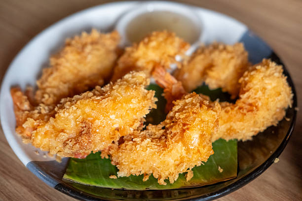 istock Fried shrimp served on plate with vegetable 2230564050