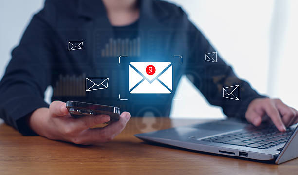 istock New email notification concept for business e-mail communication and digital marketing. Inbox receiving electronic message alert. 2230570017