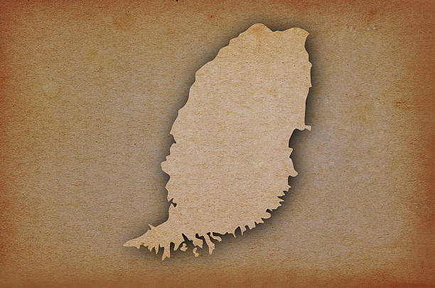Accurate and detailed map of Grenada on grunge paper