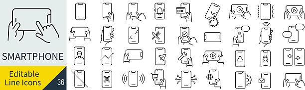 stockillustraties, clipart, cartoons en iconen met smartphone icon set with editable strokes (not outlined) - draagbare informatie apparatuur