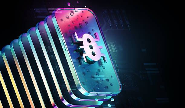 istock Virus Bug icon in a smart phone. Futuristic digital background. Glowing digital connections and data interfaces. 2230577780