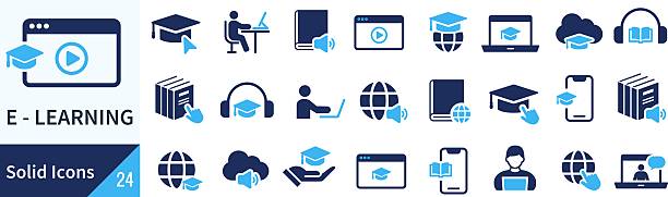 набор иконок силуэта электронного обучения - студент stock illustrations