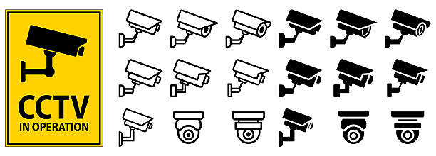 bildbanksillustrationer, clip art samt tecknat material och ikoner med security camera icons and cctv sign for surveillance system use - övervakningskamera