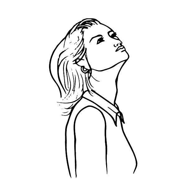 istock female portrait looking up - hand drawn doodle sketch 2230585204