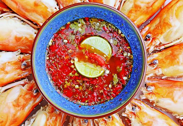 Steamed Shrimps and dipping sauce.