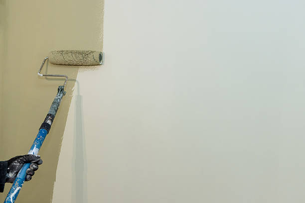 istock Roller painting wall with light color while preparing room for renovation in home setting 2230589796