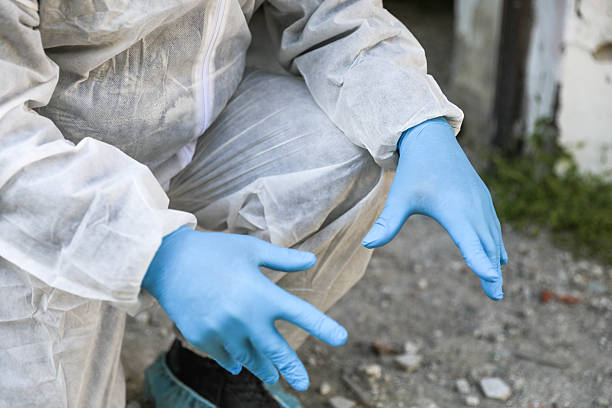 istock Middle-Aged Male Forensic Expert Wearing Mask And Gloves 2230591549