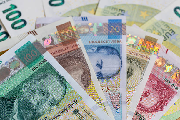 istock Fanned Bulgarian Lev Banknotes with a Euro Background 2230593624