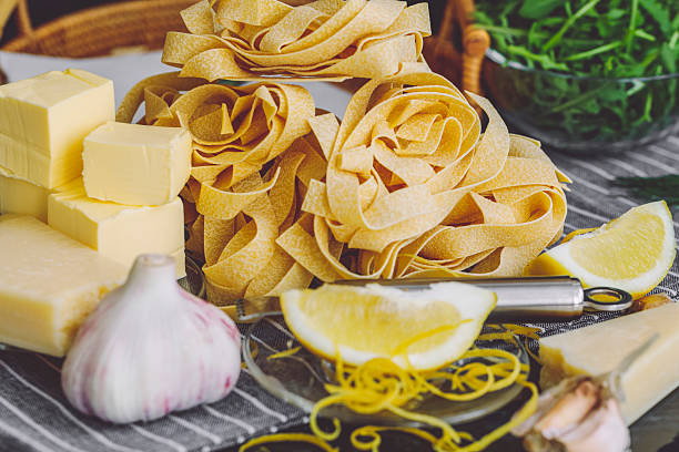 Ingredients of lemon-garlic tagliatelle