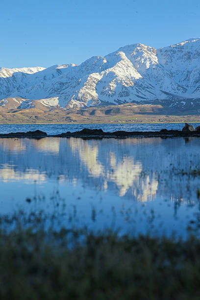 Scenic view of Choghakhor Lake in western Iran with crystal-clear water, snow-capped mountains, and peaceful nature, showcasing Iran’s diverse environment and ecotourism attractions.