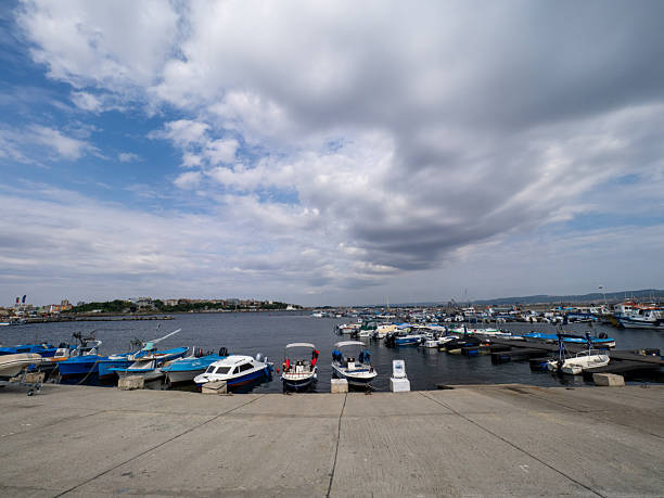 Nessebar, Bulgaria - August 1, 2025: Yacht harbour. Nesebar is an ancient city and one of the major seaside resorts on the Bulgarian Black Sea Coast.