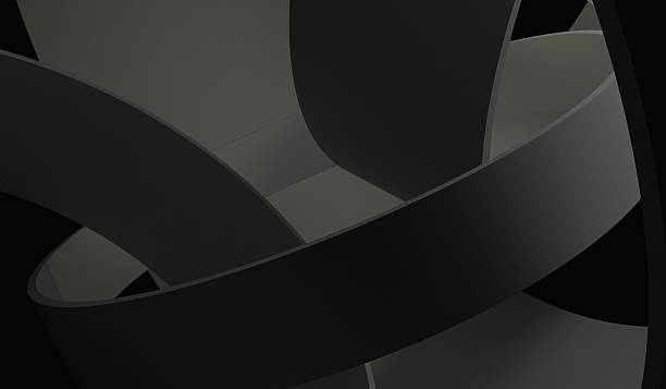 istock Curved lines, abstract ribbons, dark tones, 3D illustration 2230620424