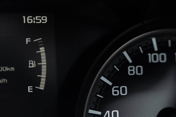 Fuel tank gauge digital meter macro close up view
