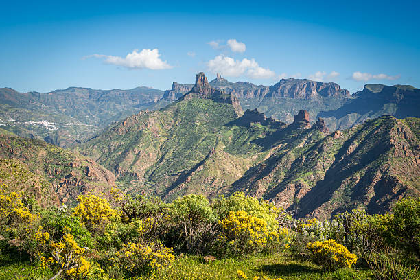 Panorama with Roque Bentayga and Roque Nublo in the background, Gran Canaria, Canary Islands, Spain