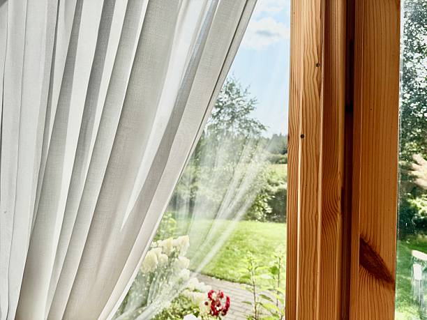 istock Natural Light Through White Linen Curtains on Wooden Window Background 2230640940