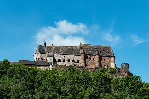 Vianden, Luxembourg- June 29, 2025: Vianden Castle the largest fortified castle on a promontory building exterior view