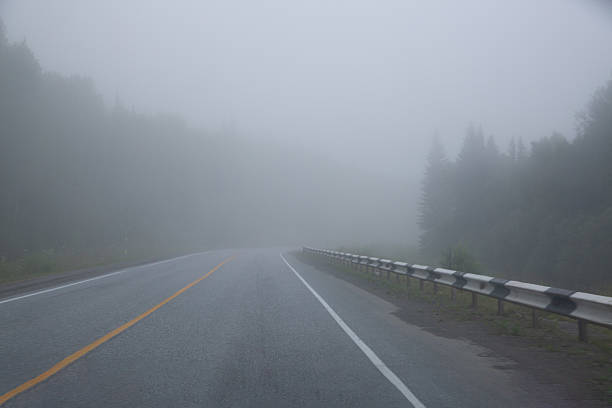 Countryside highway in fog.