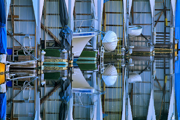 Maine - Boothbay Harbor Sailboat Mast Reflections - 1985. Scanned from Kodachrome 64 slide.