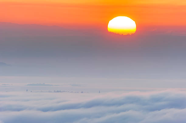 Morning sunrise and fog on the Saanich Peninsula on Vancouver Island, British Columbia