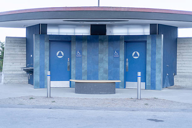 Exterior of an all gender public bathroom at Jalama Beach campground in Lompoc, California.