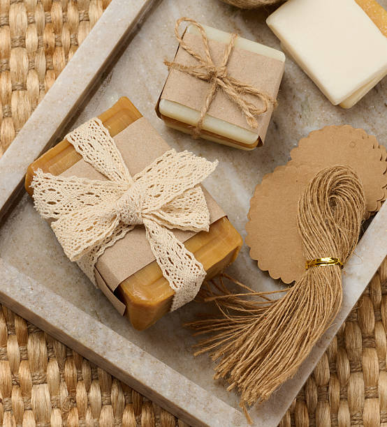 istock Pieces of handmade soap on a marble stand 2230650317