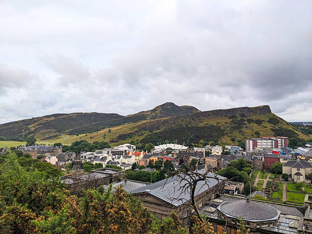 Edinburgh, Scotland - February 15th 2023: View of Arthurs Seat from Edinburgh Castle in Scotland, UK.