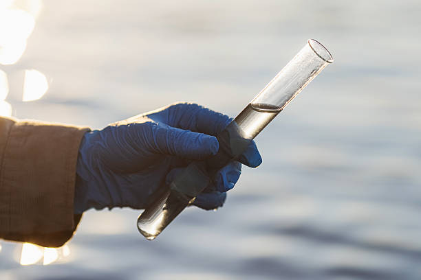 Analysis of water in river. Test tube