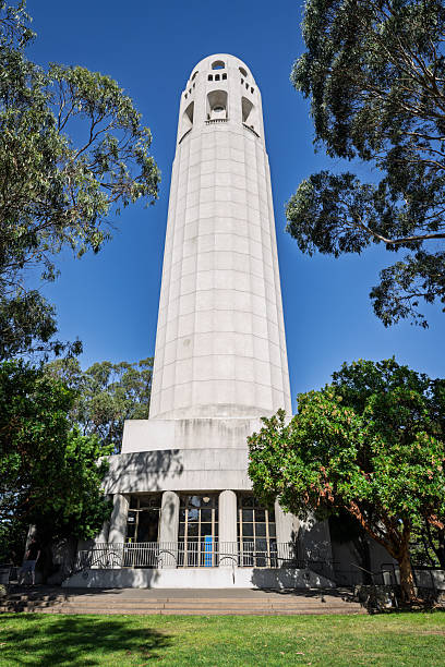 A view of the Coit Tower, on Telegraph Hill in San Francisco on a sunny, clear day.