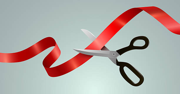 istock Grand Opening Event. Festive Ceremony Ribbon Cutting with Scissors. 2230667370