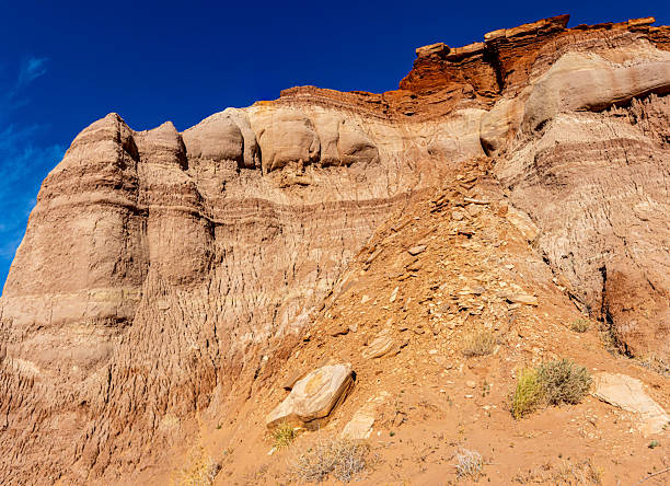 istock Red and White Striped Sandstone Cliffs Above The Toadstool Trail 2230667474