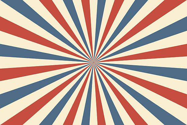 Circus vintage tent background. Retro sun rays pattern. Vintage starburst poster. Star burst radial lines texture. Red stripes. Circus, carnival, summer fair backdrop. Vector illustration.