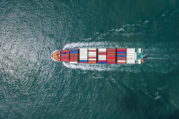 istock Aerial shot of a container ship 2230679389