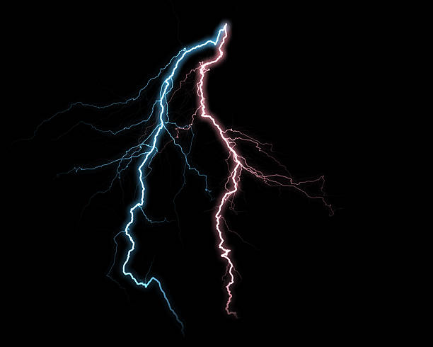 istock A dynamic display of two distinct lightning strikes, a cool blue and a warm pink, piercing through the absolute darkness. 2230681448