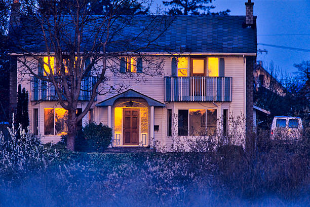 Vancouver Island Saanich Peninsula on June 16 2005: Quaint family home at dusk found on the Saanich Peninsula on Vancouver Island, British Columbia
