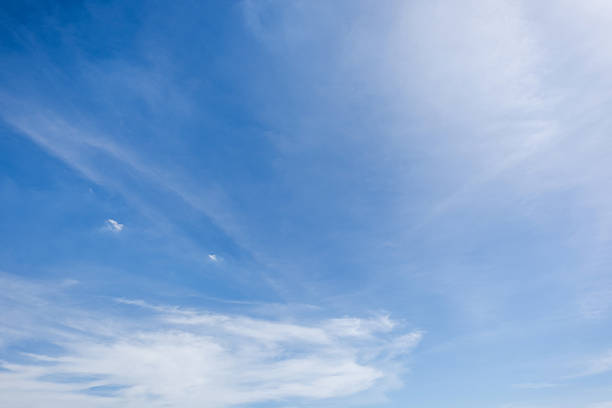 istock Panoramic view of clear blue sky and clouds, Blue sky background with tiny clouds. White fluffy clouds in the blue sky. Captivating stock photo featuring the mesmerizing beauty of the sky and clouds. 2230688863