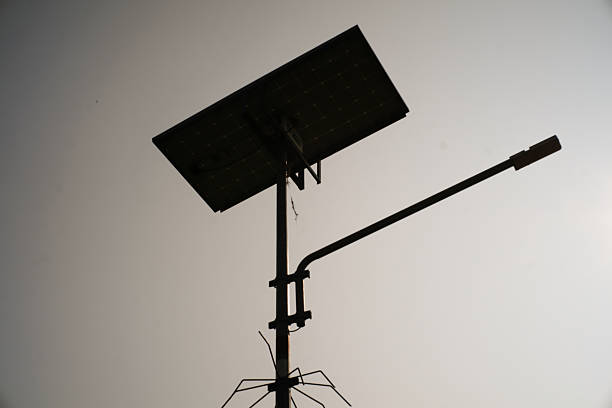 Large solar panels on a rural landscape.