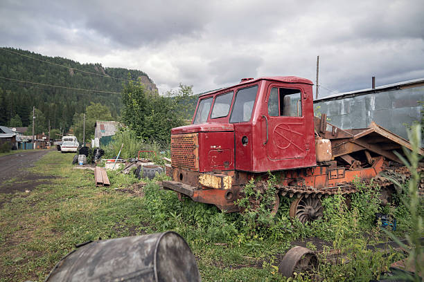 istock TT-4 old Soviet tracked skidding tractor belonging to the fourth traction class. It is designed for choker skidding of forests, that is, for forming packages of whips or trees and transporting 2230699070