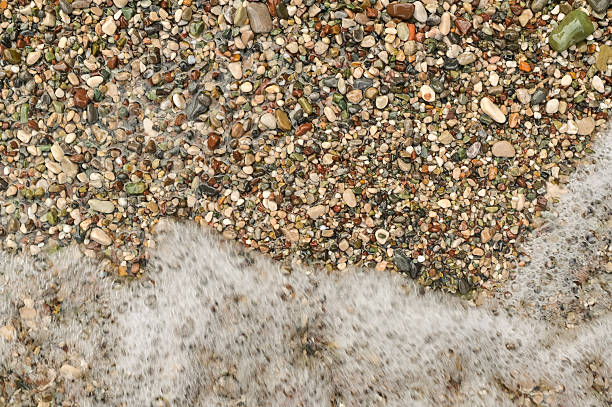 istock Detailed beach surface filled with pebbles, shells, and sand grains. Natural textures and organic arrangement create an abstract pattern. beach composition with textures of tiny stones and sand. 2230701186