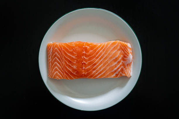 Fresh Raw Salmon Fillet on White Plate