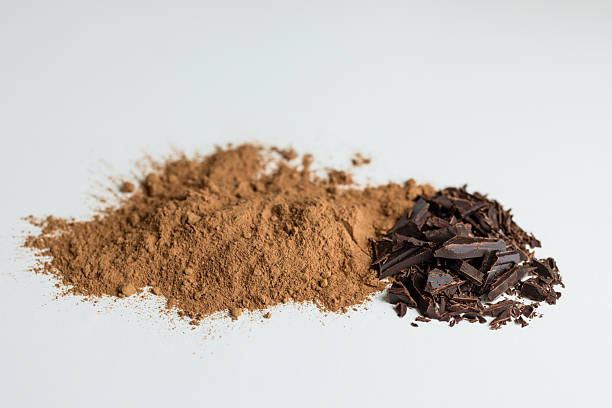 Chocolate and cacao powder on white